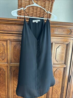 LOFT Black V-Neck Spaghetti Strap Cami with Covered Buttons